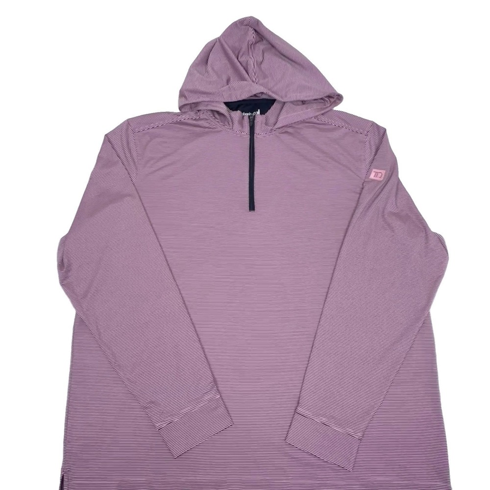 Johnnie-O Hoodie Mens XL Pink Striped Hybrid 1/4 Zip Performance UPF 50 Sun TD